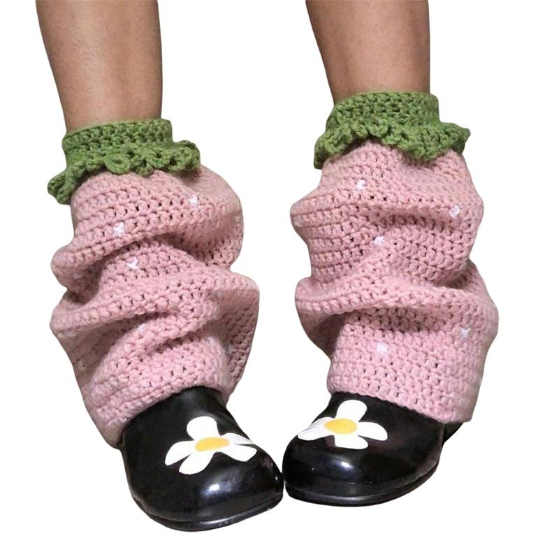 Women Girls Y2k Kawaii Harajuku Punk Ribbed Leg Warmers Ruffled Lace Patchwork High Socks Fashion Knit Womenswear Accessories