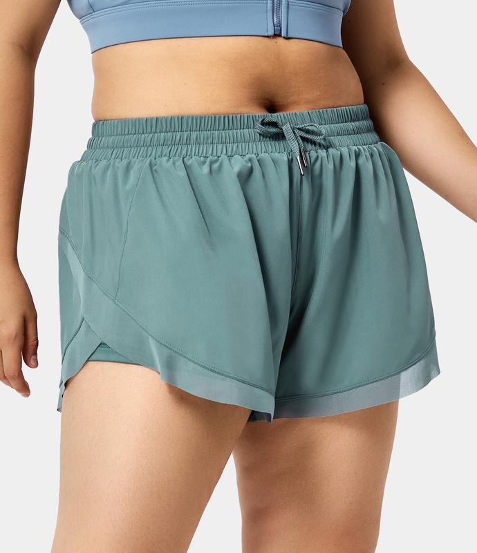 Halara Drawstring Contrast Mesh 2-in-1 Plus Size Shorts 4