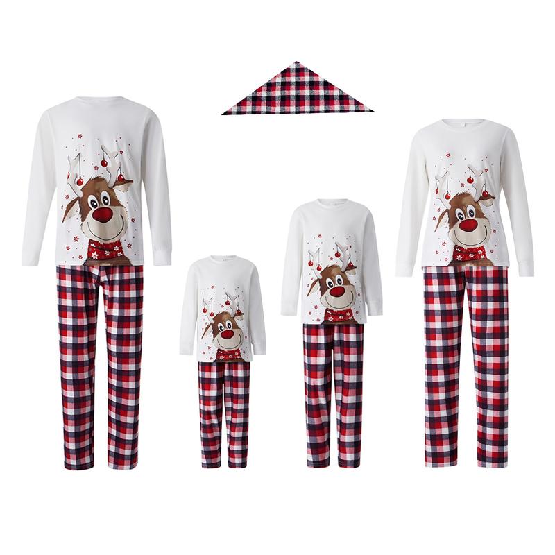 Matching Christmas Pajamas For Family, Reindeer Pattern Tops+Long Elastic Pants for Dad Mom Kids Long Sleeve Womenswear Casual Clothing