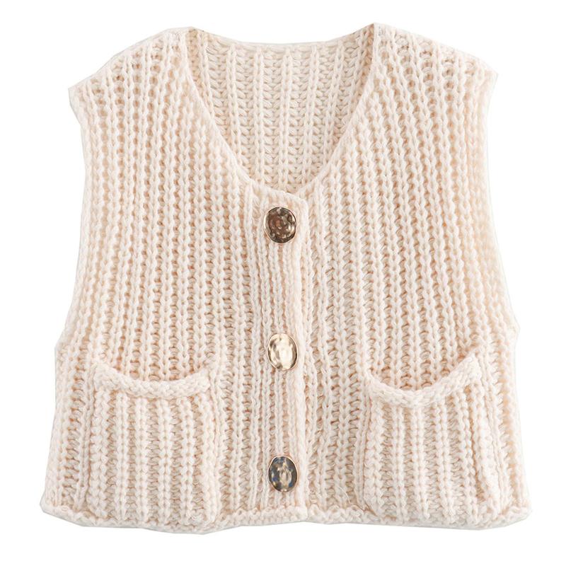 UANEO Women Sleeveless Crop Knit  Vest Casual Cropped Button Down Open Front Sweater Vest with Pockets