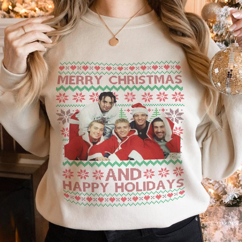 Ugly Christmas Shirt Nsync Christmas Sweater Sweatshirt Merry Christmas Happy Holidays Shirt Christmas Gift Holiday Nsync Fan Free Shipping, Cotton Shirt Gift For Her Crewneck Womenswear Hoodie Polyester