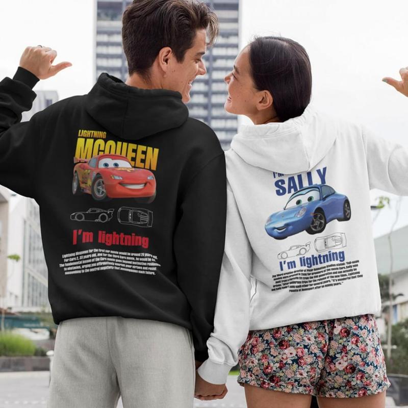 Lightning Mcqueenn and Sally Couple Hoodie, Cars movie Hoodie Gift, For Her For Him Gift, Unisex Hoodie -Anniversary Valentines Day Hoodie