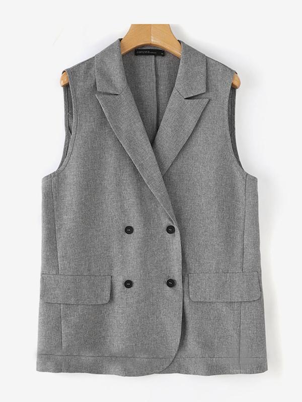 Women's Solid Double Button Lapel Vest Blazer, Casual Sleeveless Outerwear for Daily Wear, Ladies Clothes for All Seasons