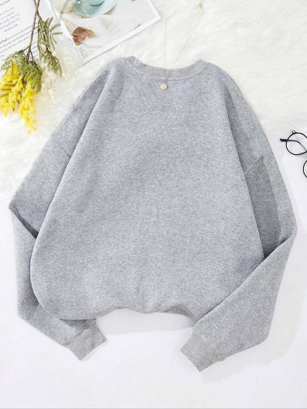 Women's Duck Print Drop Shoulder Pullover, Casual Long Sleeve Crew Neck Sweatshirt for Fall & Winter, Women's Clothes for Daily Wear