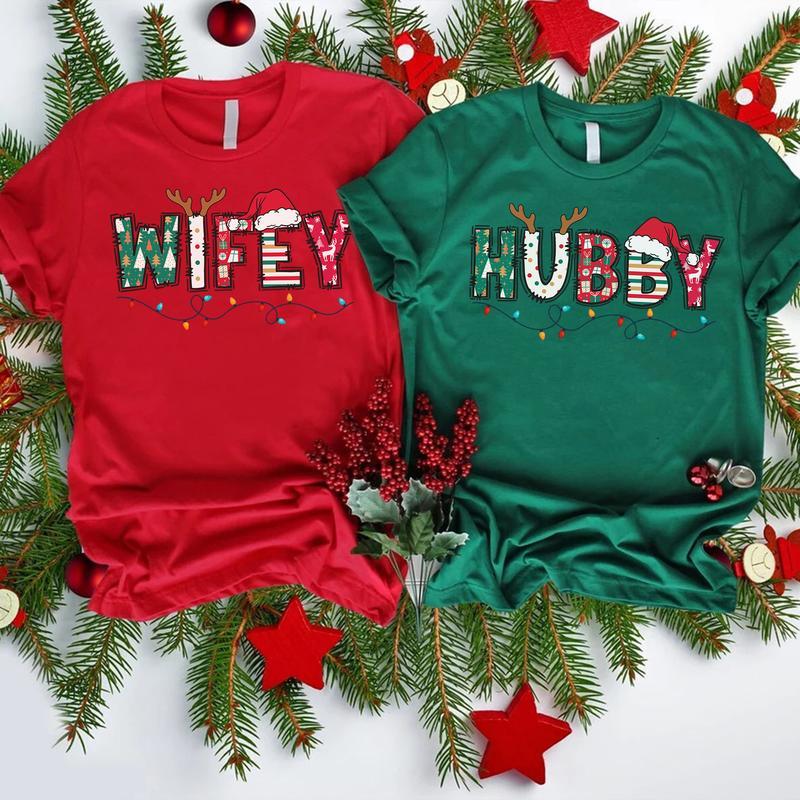 Christmas Wife and Husband T-shirt, Wifey and Hubby, Christmas Couple, Christmas Gift for Husband Wife