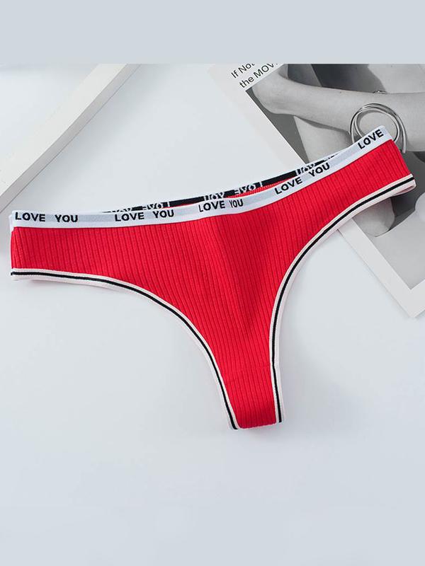 12-Piece Ribbed Letter Tape Thong Set - Soft & Comfort , Stylish Low Waist Design, Durable Everyday Lingerie for Women Underwear Womenswear Panties