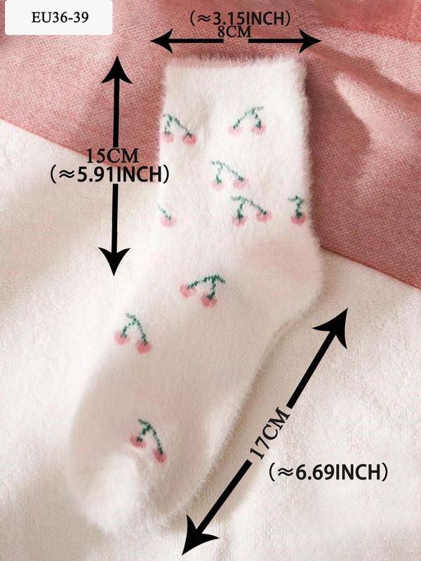 Women's Random Color Heart & Striped Print Fuzzy Socks, Cute Thicker Warm Mid-Calf Socks for Fall & Winter, Women's Socks for Daily Wear