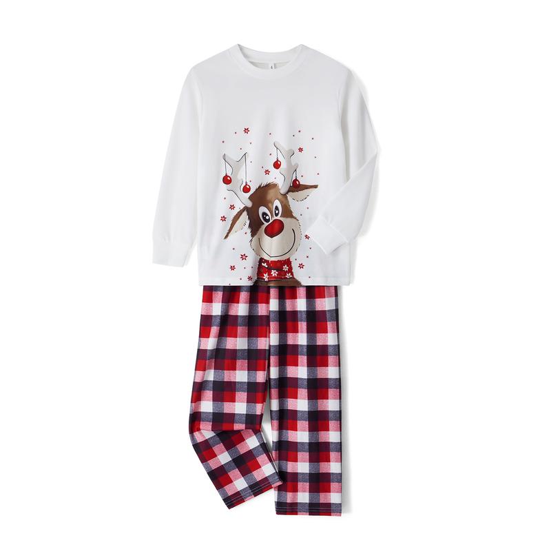 Matching Christmas Pajamas For Family, Reindeer Pattern Tops+Long Elastic Pants for Dad Mom Kids Long Sleeve Womenswear Casual Clothing