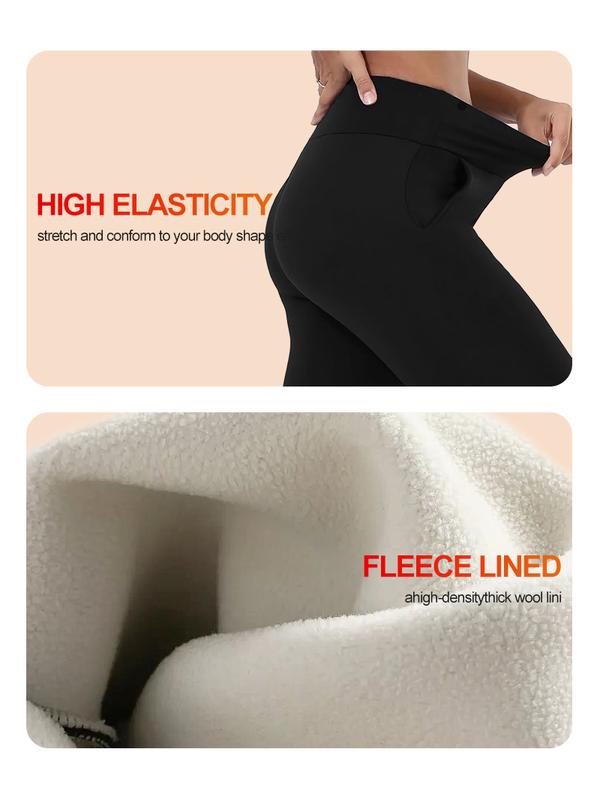 4 Pcs  Plush Lined Thermal Pants,Running Pants with Pockets ,Soft & Comfy Slim Elastic Tights For Winter, Women's Lingerie & Sleepwear