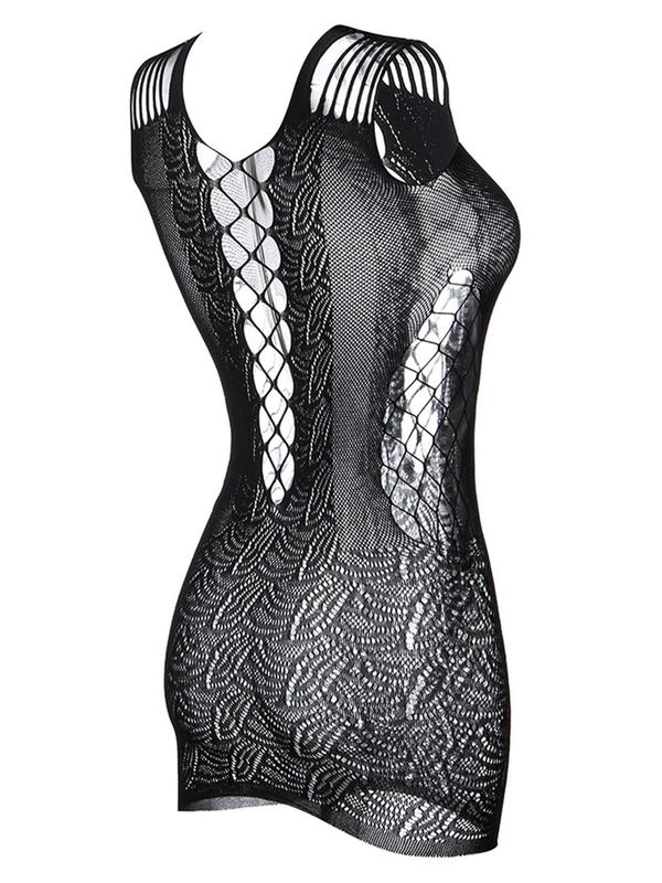 Women's Hollow Out Sheer Fishnet Cover Up Dress, Solid Sleeveless Bodycon Dress For Beach Holiday Vacation, Ladies All Seasons Clothes