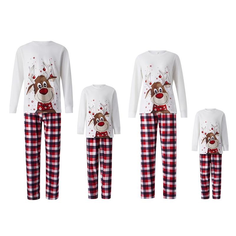 Christmas Family Matching Pajamas Set, Parent-Child Reindeer Pattern T shirt Tops+Long Elastic Pants Holiday Sleepwear for Dad Mom Kids