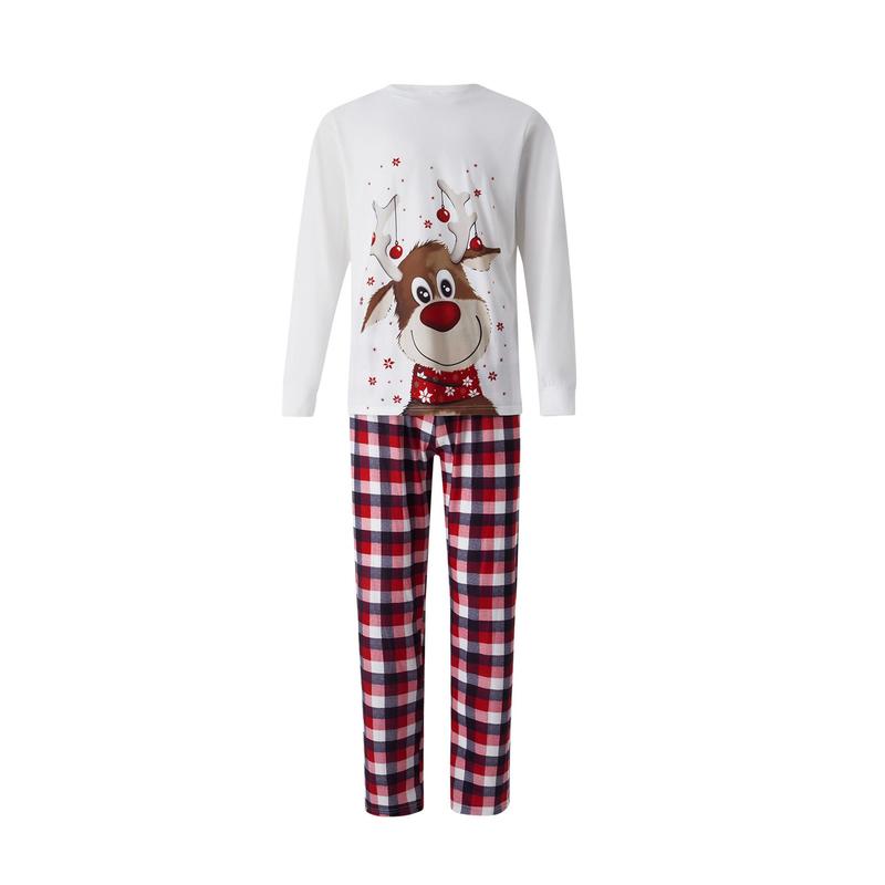 Christmas Family Matching Pajamas Set, Parent-Child Reindeer Pattern T shirt Tops+Long Elastic Pants Holiday Sleepwear for Dad Mom Kids