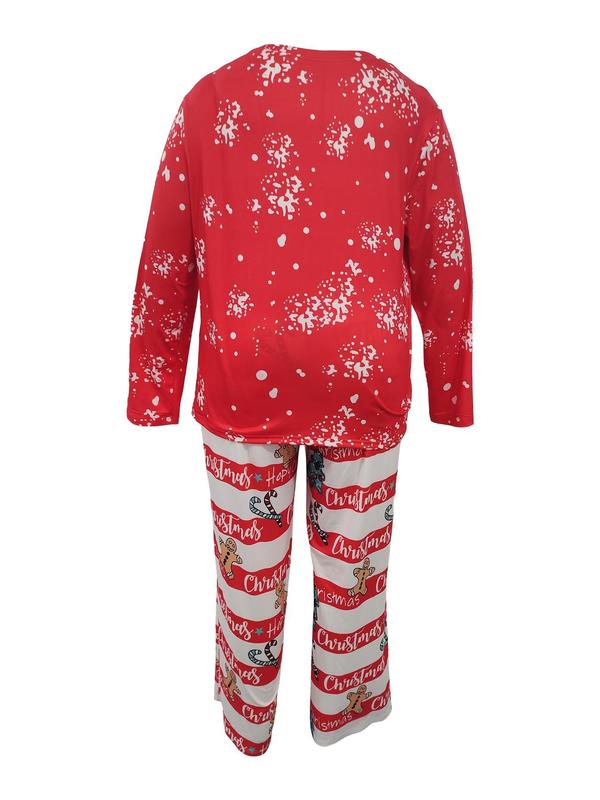  Two-Piece Set Christmas Print Long Sleeve Tee & Elastic Waist Pants Pyjama, Casual Comfy Round Neck Top & Trousers Set, Women's Sleepwear for Spring & Fall