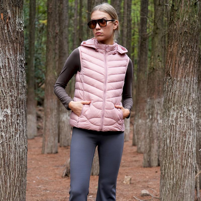 Women's Cotton-Padded Vest with High Stand Collar and Quilted Design for Fall and Winter - Casual, Basic