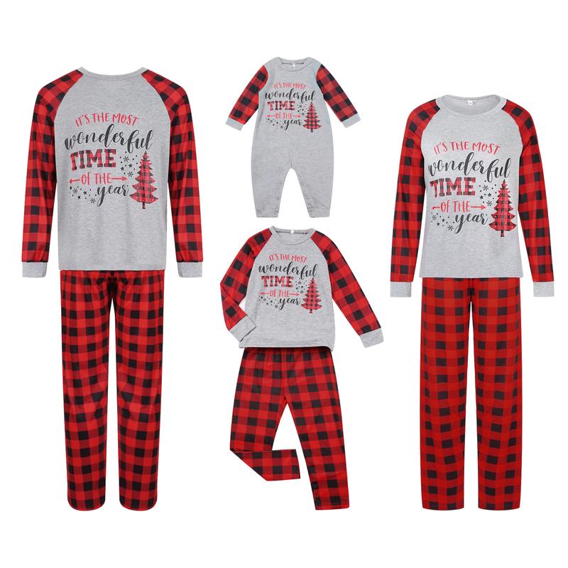 Matching Family Christmas Pajamas Family Pjs Pullover Tops Plaid Long Pants Matching Holiday Pajamas Sets