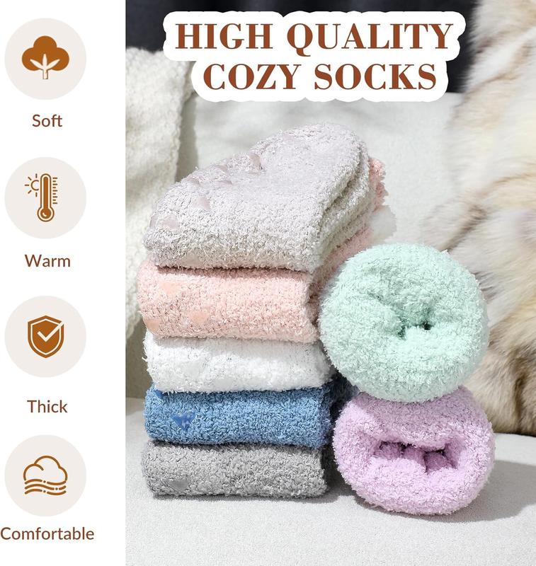 Fuzzy Socks - 5 Pairs Slipper Socks for Women, Cozy Socks, Women's Winter Warm Socks, Non Slip Fuzzy Slipper Socks