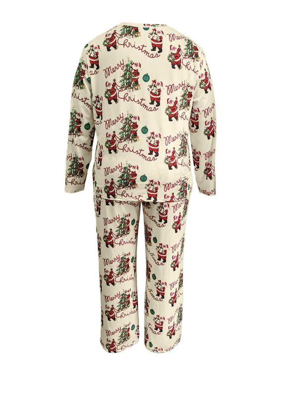  Two-Piece Set Christmas Print Long Sleeve Tee & Elastic Waist Pants Pyjama, Casual Comfy Round Neck Top & Trousers Set, Women's Sleepwear for Spring & Fall