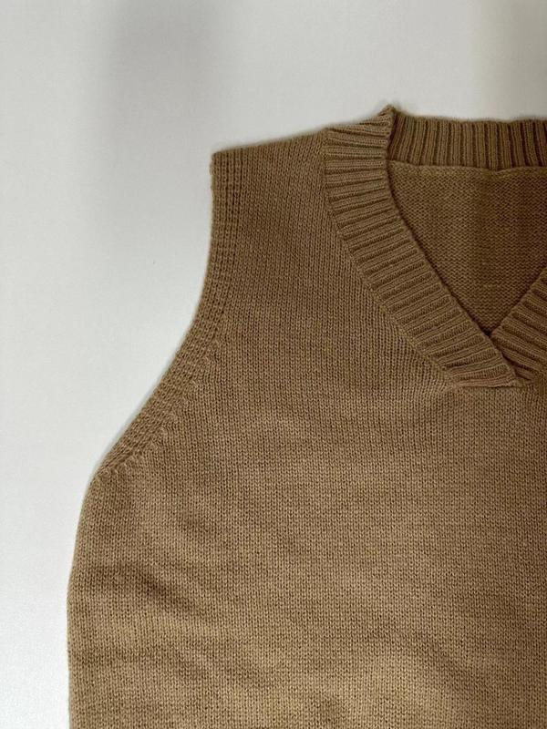 Women's Solid Color Split Hem V Neck Sweater Vest, Casual Sleeveless Jumper Vest for Fall & Winter, Fashion Ladies' Knitwear for Daily Wear