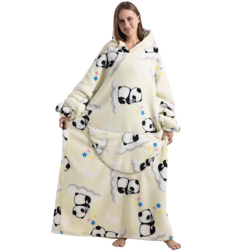 [Free shipping on 2 items] Cute Cartoon Pattern Wearable Hooded Blanket for Women Men, Christmas Gift Oversized Wearable Hooded Blanket Sweatshirt Pullover Loungewear Womenswear Pajamas Large Warm and Cozy With Large Pocket