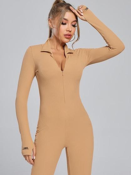 Long Sleeve Zip Up Jumpsuit Fabric Polyester