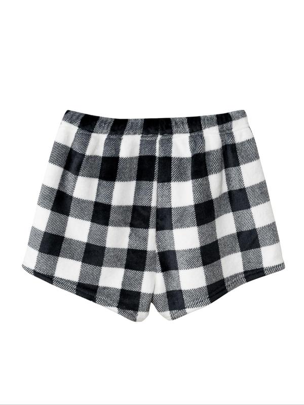 Women's Plaid Print Drawstring Waist Sleep Shorts, Fall Wear, Fallfreshness, Casual Comfy Flannel Sleep Bottoms for Fall & Winter, Women Sleepwear for Indoor Wear