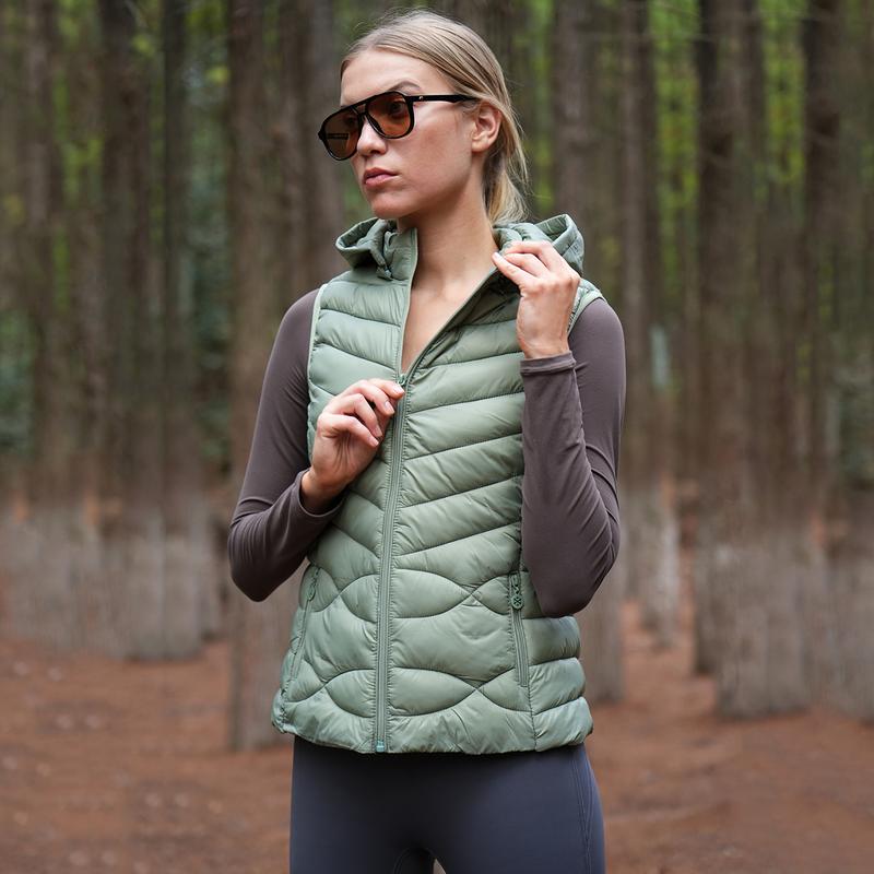 Women's Cotton-Padded Vest with High Stand Collar and Quilted Design for Fall and Winter - Casual, Basic