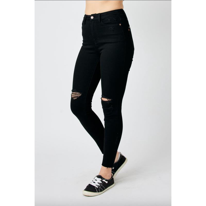 Judy Blue Destroyed Raw Hem Black Jeans