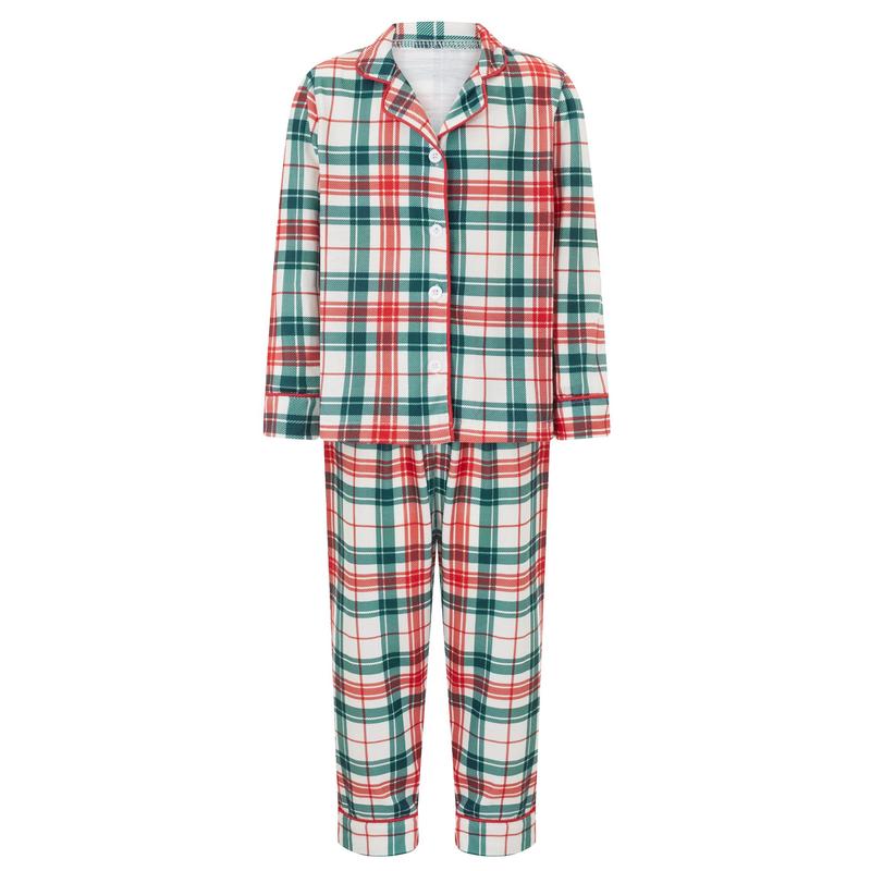 Family Matching Christmas Pajamas Set Plaid Print Holiday Pajamas Sleepwear Tops Pants Dress