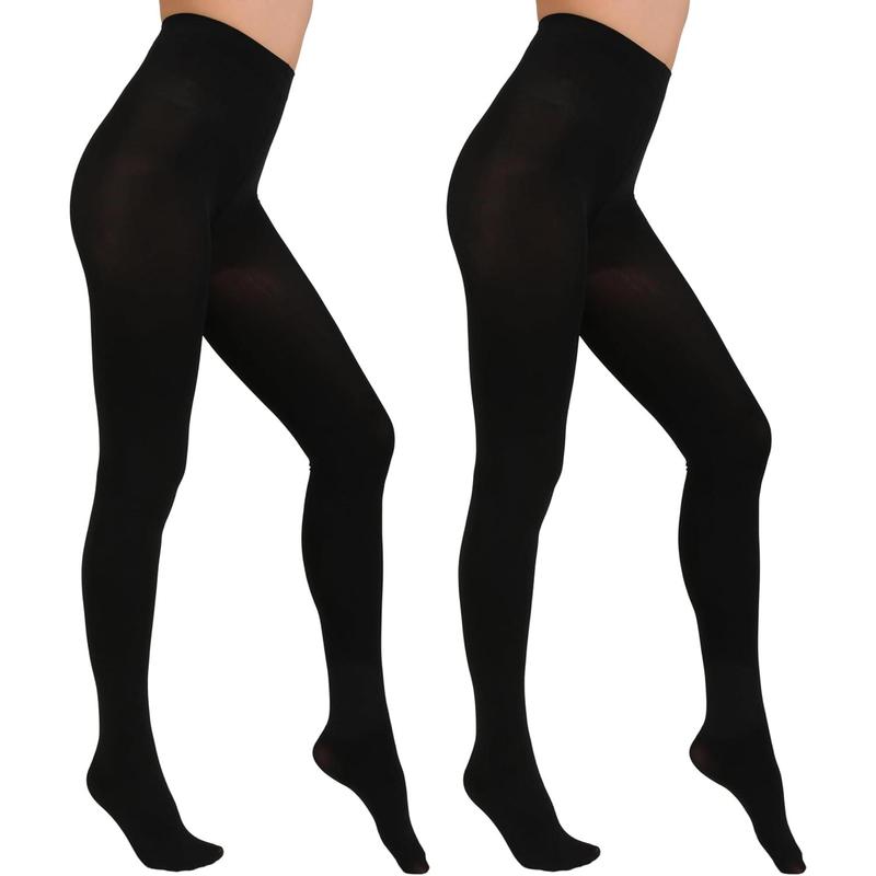 2 Pairs Women's Solid Color Tights 80D, Soft Opque Microfiber Tights