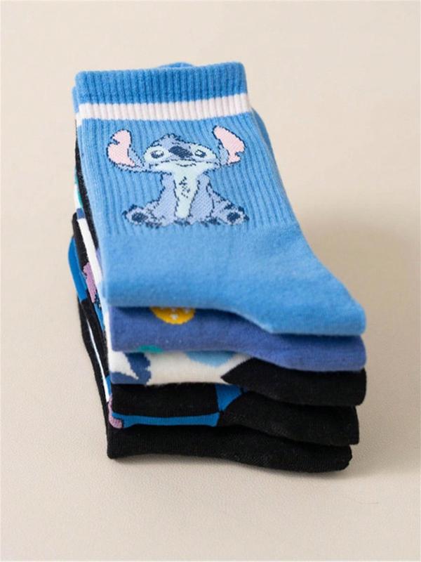 Cartoon Characters Pattern Mid-calf Socks, Women's Cute Comfy Breathable Crew Socks for Daily Wear, Women's Socks for All Seasons