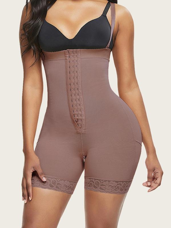 Women's Solid Color Contrast Lace Zipper Closure Crotch Shapewear Bodysuit, Scallop Trim Adjustable Hooks Tummy Control Hip Lifter Shaper Romper,  Waist Trainer Women, Women's Shapewear for Daily Wear Sexy