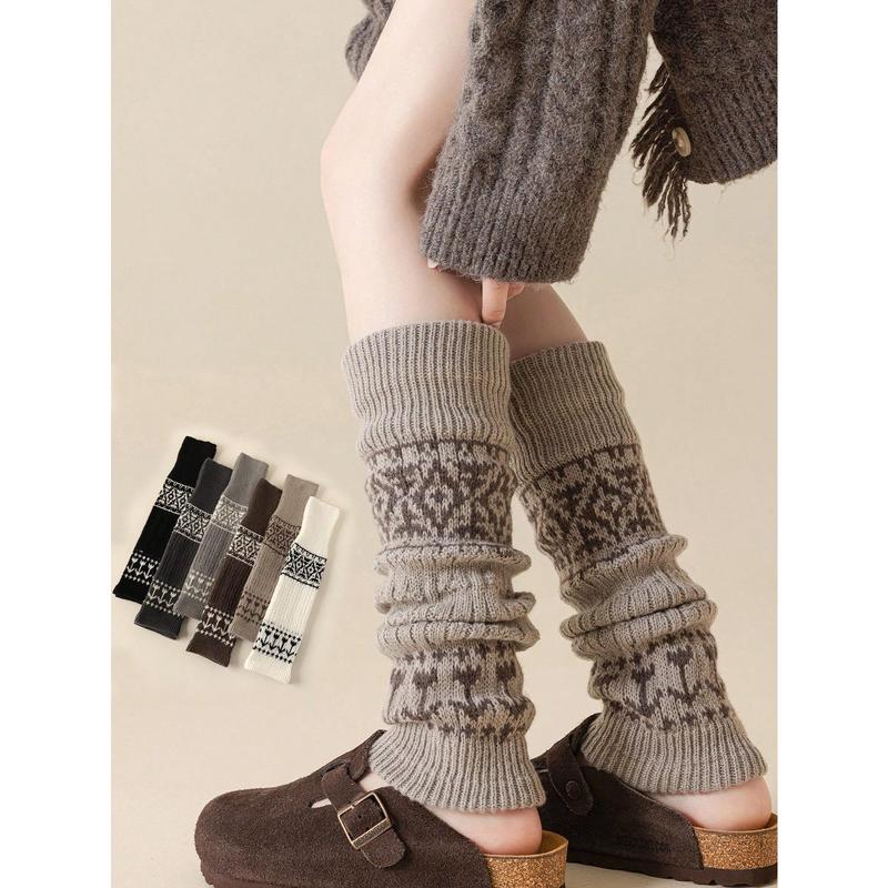 1 Pair Bohemian Style Thickened Warm Wool Leg Warmers For Women, Flattering For JK Skirt Outfits