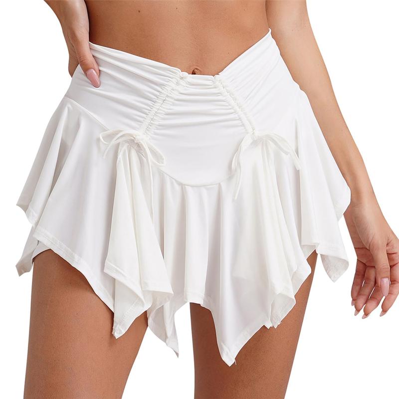 Women's Sexy Double Layered Skater Skirts Sexy Y2K Solid Low Waist Ruffle Pleated Mini Skirts