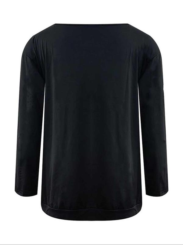  Solid Round Neck Long Sleeve Tee, Casual Basic Crew Neck T-shirt for Daily Wear, Women Clothing for All Seasons