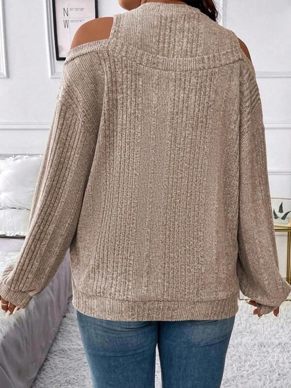 Women's Plain Cut Out Cold Shoulder Sweater, Casual Drop Shoulder Long Sleeve Jumper for Fall & Winter, Women's Knitwear for Daily Wear