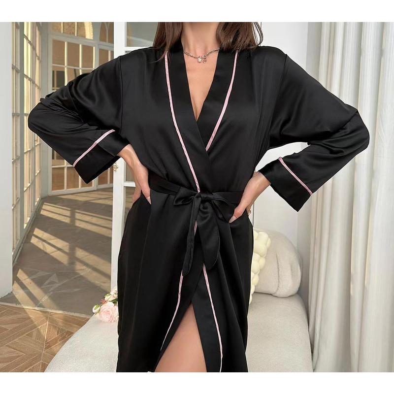 Household Women's Pajamas Women's Emulation Silk Nightgown V-neck Bathrobe Homewear