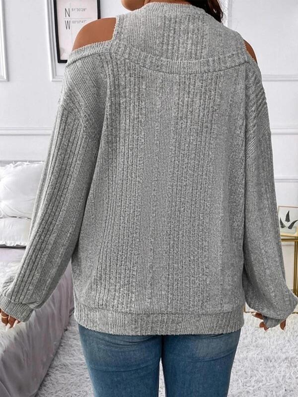 Women's Plain Cut Out Cold Shoulder Sweater, Casual Drop Shoulder Long Sleeve Jumper for Fall & Winter, Women's Knitwear for Daily Wear