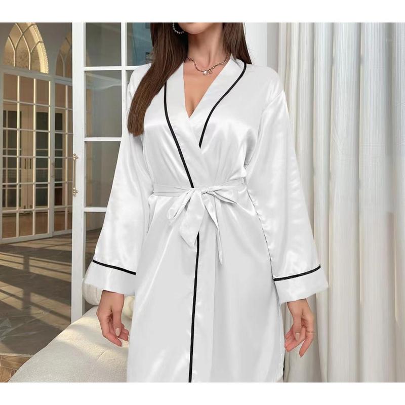 Household Women's Pajamas Women's Emulation Silk Nightgown V-neck Bathrobe Homewear