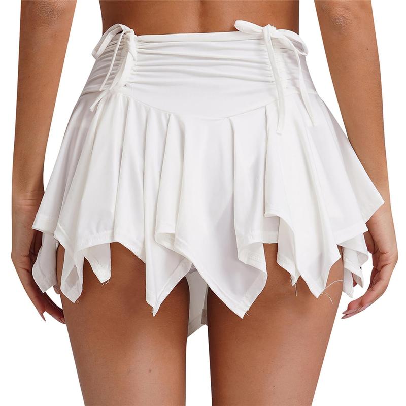 Women's Sexy Double Layered Skater Skirts Sexy Y2K Solid Low Waist Ruffle Pleated Mini Skirts