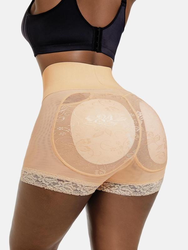 Women's Solid Contrast Lace High Waist Shapewear Shorts, Casual Stretchy Tummy Control Shapewear Shorts, Ladies Shapewear Bottoms