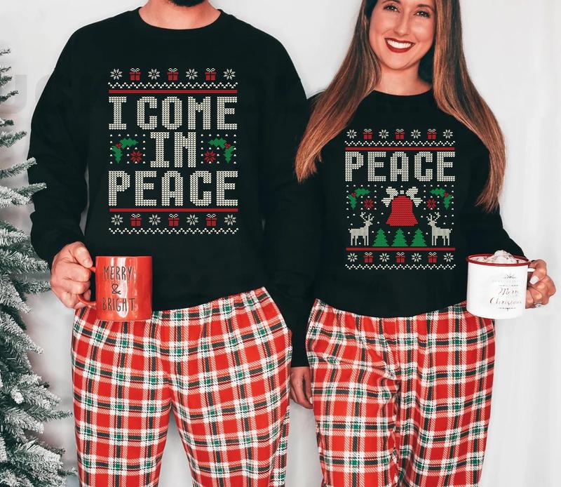 Matching Christmas Sweatshirts for Couples, Hilarious Ugly Sweatshirt, I Come in Peace Holiday Shirts Gifts for Couples, Peace Hoodie