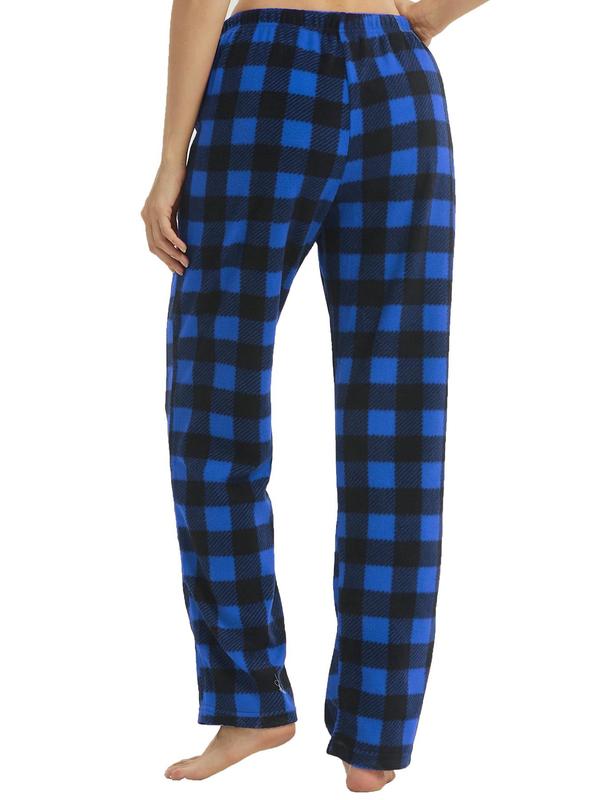 Women's Christmas Theme Plaid Print Drawstring Waist Pajama Pants, Lady Soft Thermal Lounge PJ Pants, Casual Cozy Sleep Pants for Fall & Winter, Loungewear Bottoms, Womenswear