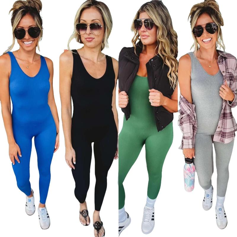 All Fired Up Ribbed Viral Jumpsuit 7 COLORS Black Grey Blue Rust Pink Sleeveless Basic Comfort Women Spandex