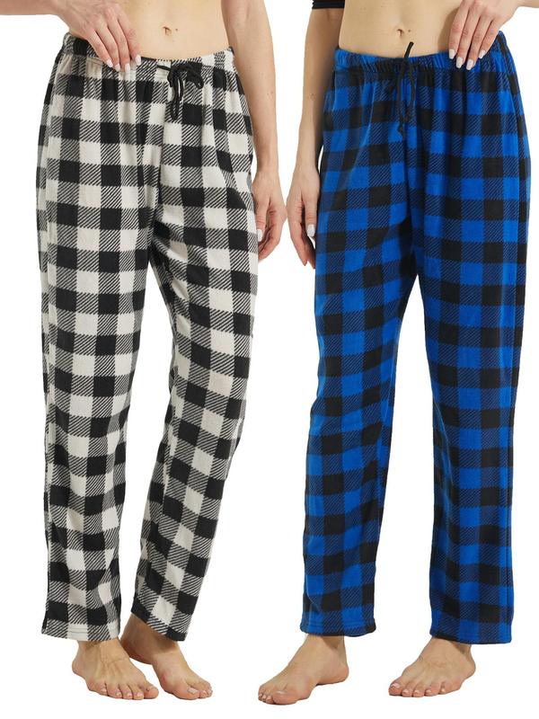 Women's Christmas Theme Plaid Print Drawstring Waist Pajama Pants, Lady Soft Thermal Lounge PJ Pants, Casual Cozy Sleep Pants for Fall & Winter, Loungewear Bottoms, Womenswear