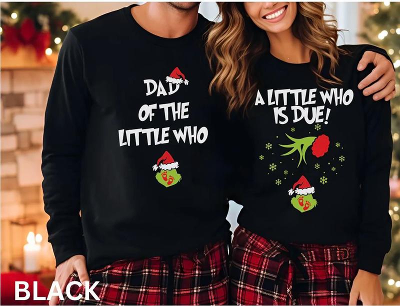 A Little Who Is Due Couple Sweatshirt, Mommy To Be Shirt, New Dad Shirt, Christmas Pregnancy Reveal Sweatshirt,  Christmas Holiday Maternity Sweatshirt, Christmas Pregnant Shirt, Baby Reveal Xmas Party Shirt