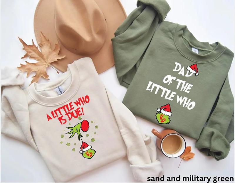 A Little Who Is Due Couple Sweatshirt, Mommy To Be Shirt, New Dad Shirt, Christmas Pregnancy Reveal Sweatshirt,  Christmas Holiday Maternity Sweatshirt, Christmas Pregnant Shirt, Baby Reveal Xmas Party Shirt