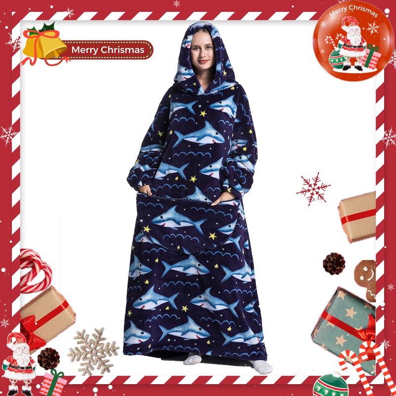 [Free shipping on 2 items] Christmas Day Gift Plus Size Wearable Blanket Hoodie for Women Men, 1Pcs Oversized Nightgown Loungewear Womenswear Wearable Hoodie Sherpa Fleece Sweatshirt Blanket Warm Hoodie with Pocket