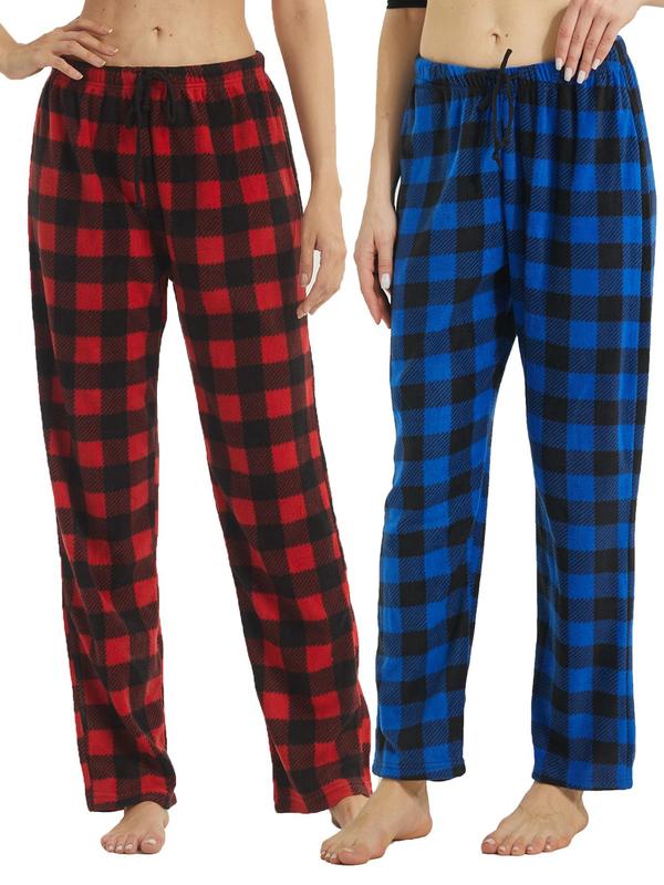 Women's Christmas Theme Plaid Print Drawstring Waist Pajama Pants, Lady Soft Thermal Lounge PJ Pants, Casual Cozy Sleep Pants for Fall & Winter, Loungewear Bottoms, Womenswear