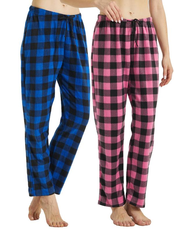 Women's Christmas Theme Plaid Print Drawstring Waist Pajama Pants, Lady Soft Thermal Lounge PJ Pants, Casual Cozy Sleep Pants for Fall & Winter, Loungewear Bottoms, Womenswear