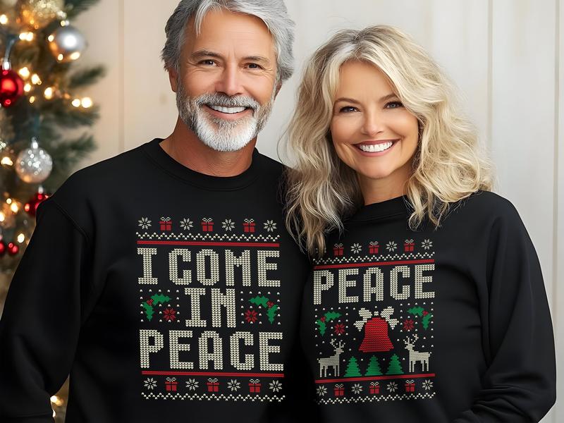 Matching Christmas Sweatshirts for Couples, Hilarious Ugly Sweatshirt, I Come in Peace Holiday Shirts Gifts for Couples, Peace Hoodie